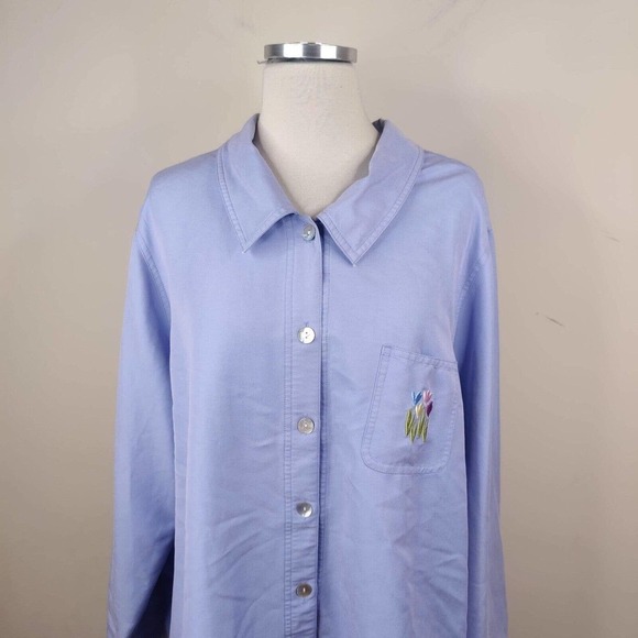 HSZ Studio Shirt 2X Button Up Floral Embroidered Top - Picture 2 of 7